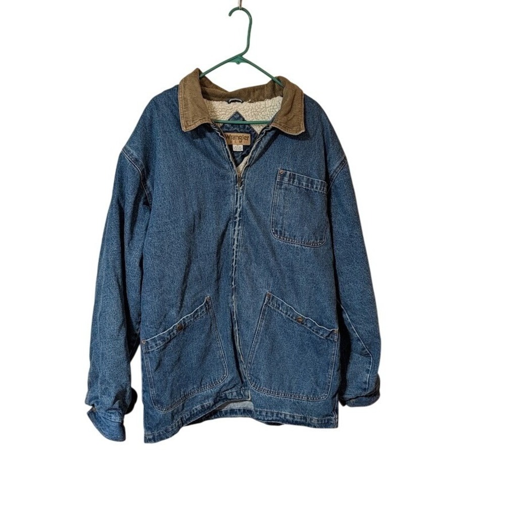 Wrangler Hero Denim Jacket Mens XL Blue Excellent Sherpa Lined Corduroy Collar